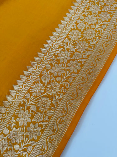 Banarasi Katan Silk Saree | Kadwa weave | Yellow | Handwoven | Silk Mark Certified | Ships from California
